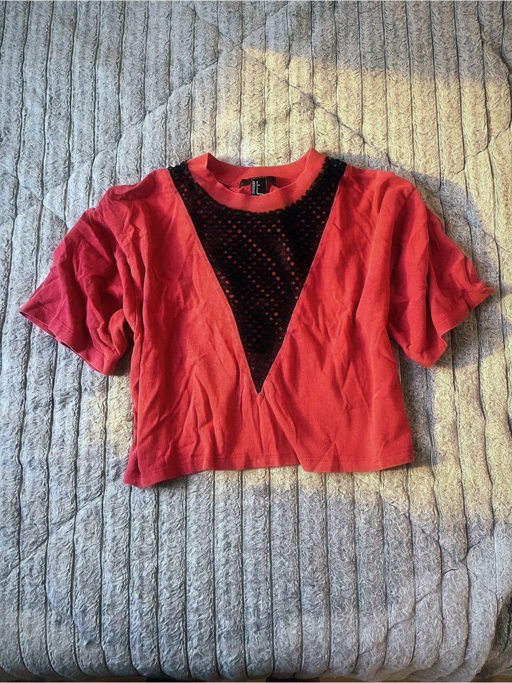 Forever 21 Red Crop Top with Black Lace V-Panel - Picture 1 of 2